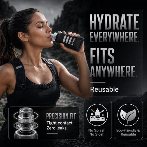 5 oz - 150ml (F1B) Soft Water Bottle Shrink As You Drink Soft Flask for Hydration Pack Folding Water Bottle Ideal for Running, Hiking, Cycling, Climbing & Rigorous Activity, Black (Black / 5 Ounces)