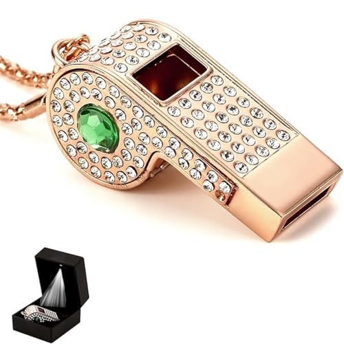 Metal Whistle Bling Rhinestone Lanyard Whistle with Chain (Green)