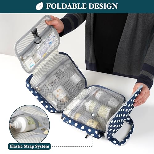 Hanging Toiletry Bag for Women (Navy Polka Dot)