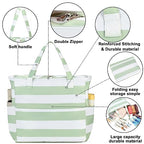 Waterproof Beach Tote Pool Bags for Women Ladies Extra Large Gym Tote Carry On Bag With Wet Compartment for Weekender Travel (Sage Green Stripe)