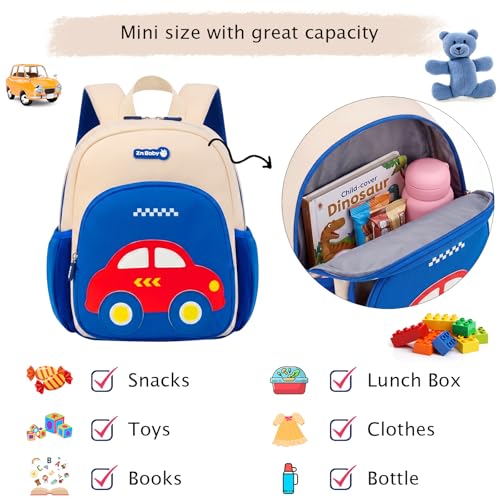Toddler Backpacks Kids Preschool Cartoon Mini Travel Bag Ages 2 (F-bluebeige Car 2(can't Fit Folder) / M for Age 2-5)
