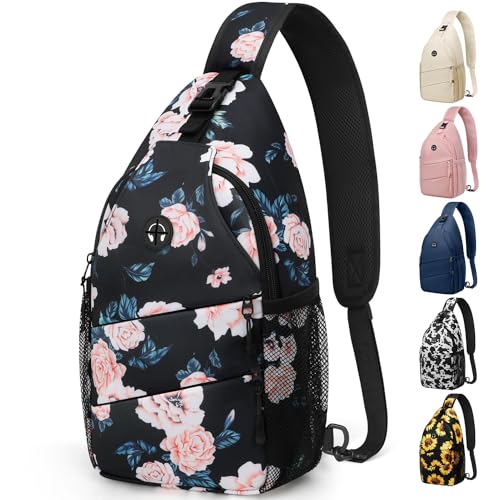 Crossbody Bags for Women Men Trendy Sling Bag Backpack Chest Bag (Large / Floral Pattern)