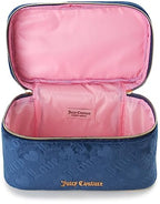 Velour Train Case Blue Makeup Bag Heart Logo (Blue)