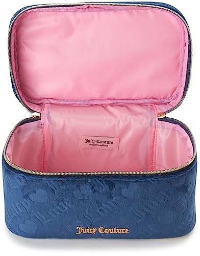 Velour Train Case Blue Makeup Bag Heart Logo (Blue)