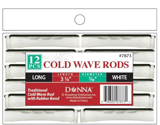 DONNA Cold Wave Rods 3.25"(L), 7/16"(D) LONG 12PCS Hair Curlers, Hair for Hairdressing Styling Heatless Hair Curler WHITE