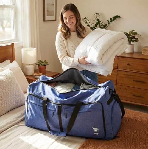 Travel Duffle Bag for Women & Men. Extra Large Foldable Duffel Bags (140L / SnowDepBlue)