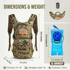 Camo Hydration Backpack with 2L Water Bladder Tactical Molle Water Backpack for Men Women Hydration Pack for Hiking Running Climbing (Woodland Digital Camo)