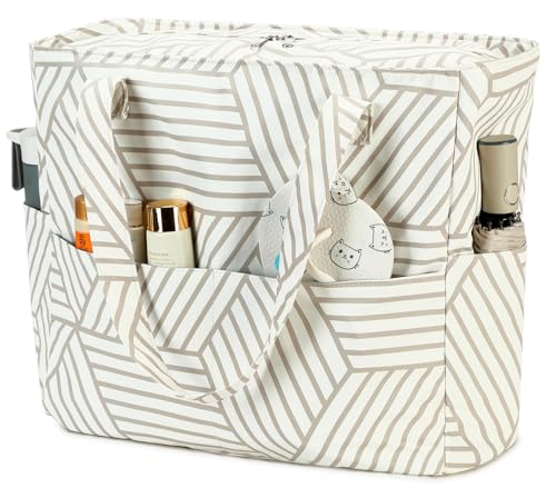 Waterproof Beach Tote Pool Bags for Women Ladies Extra Large Gym Tote Carry On Bag With Wet Compartment for Weekender Travel (Brown Diamond)