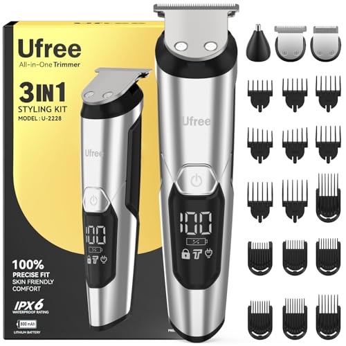 3-in-1 Beard Trimmer for Men, IPX6 Waterproof Electric Razor Shaver (Silver)