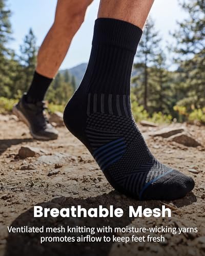 3 Pairs Running Compression Socks for Men & Women Crew Socks with Cushion (Medium / Black (3 Pairs))