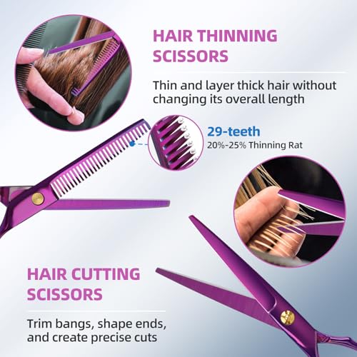 ETHTXE 9Pcs Professional Hair Scissors Set (3-scissors set / Purple)