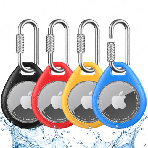 for AirTag Holder Case with Professional Carabiner (Black+Red+Yellow+Blue)