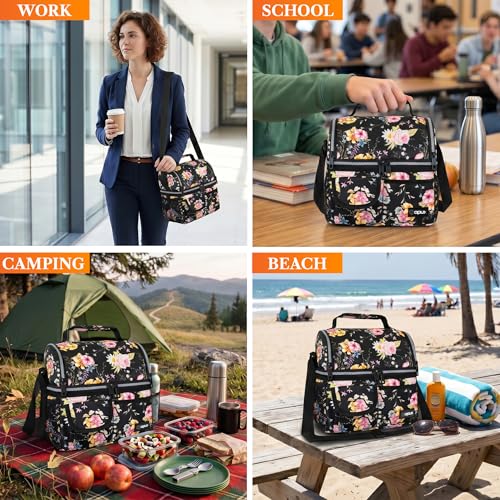 Insulated Lunch Bag Women (Floral Black)