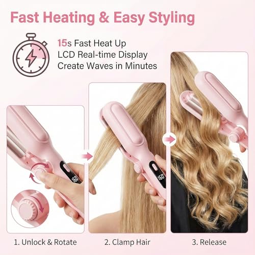 1&1.25 Inch Hair Crimper for Women (Pink)