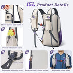 15L Small Hiking Backpack for Men Women Foldable Packable Back Pack Ultralight Hiking Daypack for Travel Camping Outdoor (Beige Purple / 15L)