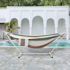 LazyDaze Hammocks Double Hammock with Stand (White Frame- Rainbow)