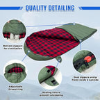 0 Degree Sleeping Bag Cotton Flannel Winter Cold Weather for Adults XXL Sleeping Bag 4 Season Big and Tall with Pillow Compression Sack (OLIVE_R)