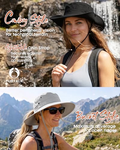 Sun Hats for Women Wide Brim Bucket Hat Ponytail Hole Outdoor UPF (Black)