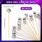 100 Pcs Disco Ball Cocktail Picks 4.7 Inch Mirror Ball End (Disco Ball)
