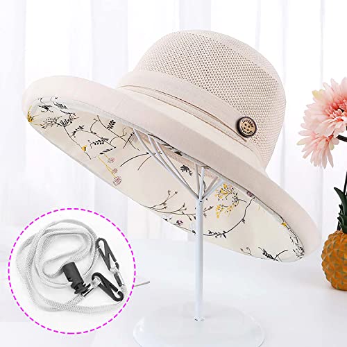 Women Mesh Crown Wide Brim Sun Hats Floppy Summer UV Protection UPF Hat for Beach Hiking Garden Travel Lawn Work Chin Strap (One Size / A1-m9163-beige)