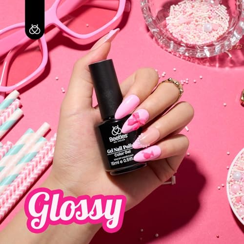 Beetles Pink Gel Nail Polish 15ML Soak Off UV Gel for Pastel Nail Art (B - Creme Pink | Silk Rosettes)