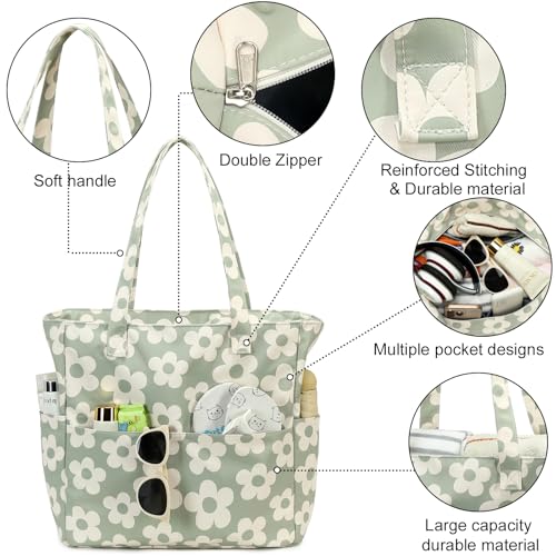 Waterproof Beach Tote Pool Bags for Women Ladies Extra Large Gym Tote Carry On Bag With Wet Compartment for Weekender Travel (Flower 157 Green Gray)