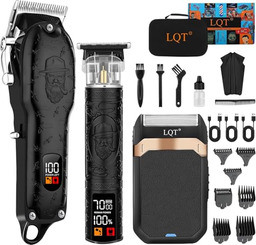 Professional Hair Clipper Set for Men Electric Shaver Razor Cordless Hair Cutting Barber Clippers Beard Trimmer Men’s Grooming Kit Gifts for him (Black)
