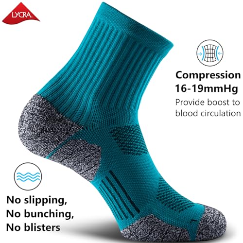 Unisex Cushioned Compression Sport Quarter Socks (Large / 4-pairs Aqua-green)