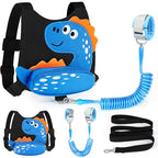 Toddler Harness Leash with Anti Lost Wrist Link (Black/Blue Spotted Brachiosaurus, Blue Link)