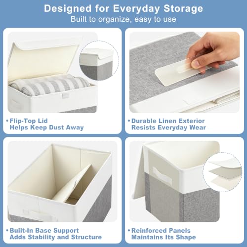 Large 17" 42 Quarts Collapsible Stackable Storage Bins with Lids [3 (Gray & White / Large - 3 Pack)