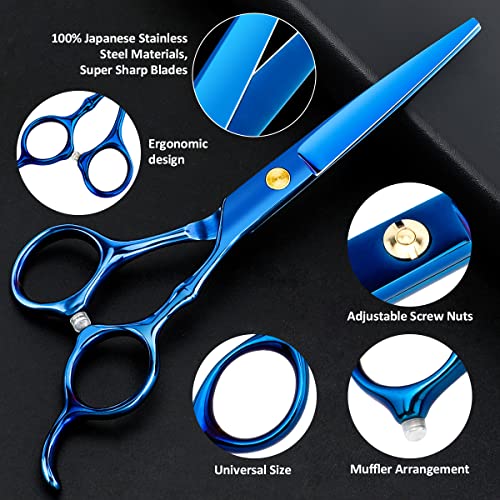 6.89 inch Hair Cutting Scissors Set With Thinning Knife (Blue)