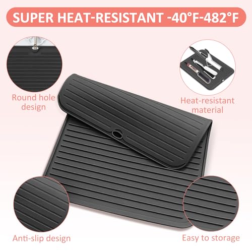 Large Heat Resistant Silicone Mat for Hair Tools (Black)