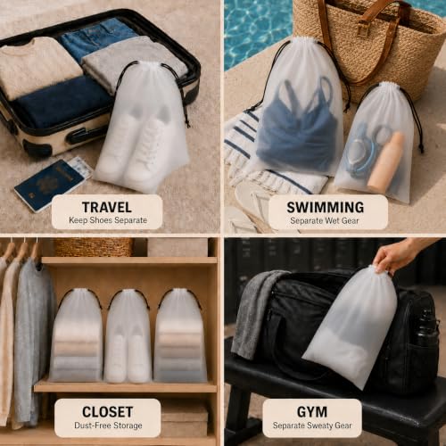 18 Pack Clear Shoe Bags for Travel Essentials Reusable Storage