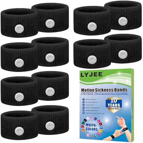 Motion Sickness Bracelets Anti Nausea Wristbands for Adult and Kids (Black/Black/Black/Black/Black/Black / 6 Pair (Pack of 1))