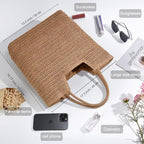 Straw Beach Bags for Women Summer Tote Bag Boho Shoulder Purse (C Khaki)