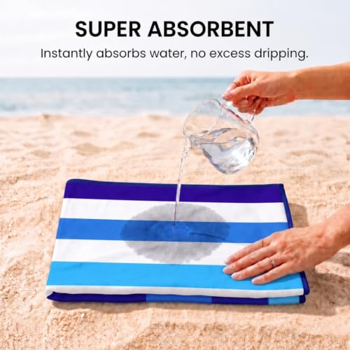 2 Pack Microfiber Beach Towels Oversized 71x32 Blue Striped (2 Pack Blue Navy Multi / X-Large (32x71 inches))