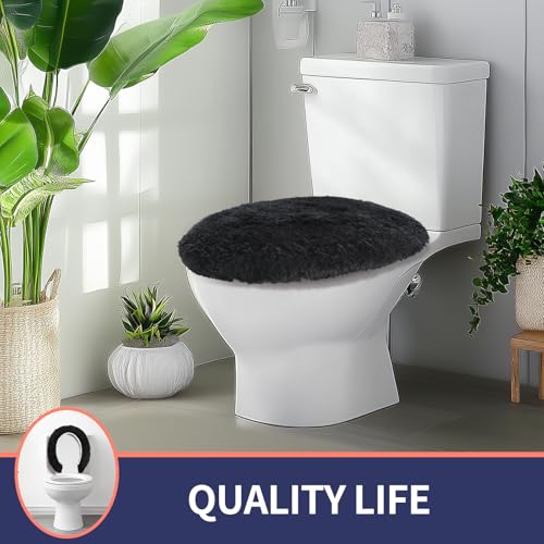 Microfiber Elongated Toilet Seat Cover 19.5"x 15" Machine Washable (Black / Elongated)
