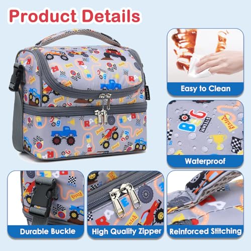 Double Decker Cooler Insulated Lunch Bag Large Tote for Boys (Truck)