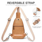 7L Sling Bag for Women Men Leather Small Sling Backpack Daypack Anti Theft Fanny Pack Crossbody Purse Travel (Regular Size-tan)
