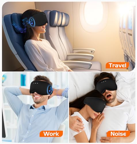 Bluetooth Sleep Mask with 2 Removable 3D Contoured Cup (Black)