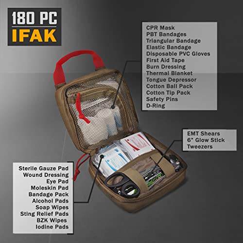180 Pieces Tactical First Aid Kit IFAK Molle EMT Pouch Outdoor Camping Emergency Kits for for Camping Boat Hunting Hiking Home Car Earthquake and Adventures (Coyote Brown)