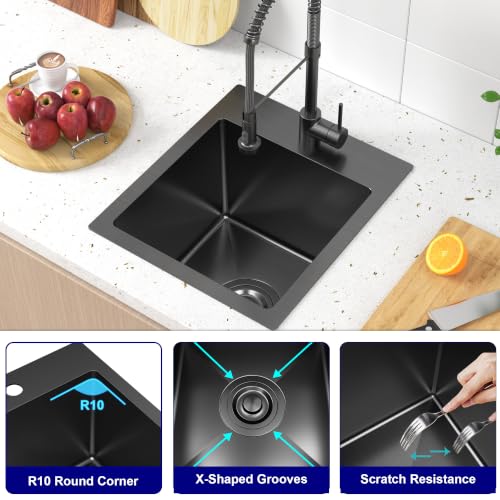 13x15x9 inch Drop in Bar Sink Gunmetal Black 18 Gauge T304 Stainless Steel (13x15x9 inch Black)