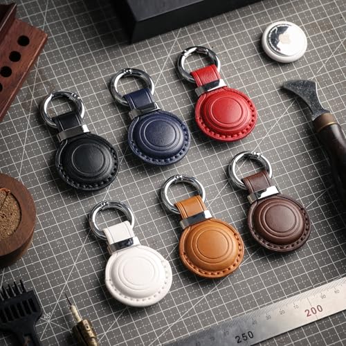 Genuine Leather Keychain Holder Compatible with AirTag ([2 Pack] Dark Brown)