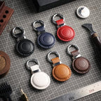 Genuine Leather Keychain Holder Compatible with AirTag ([2 Pack] Black)