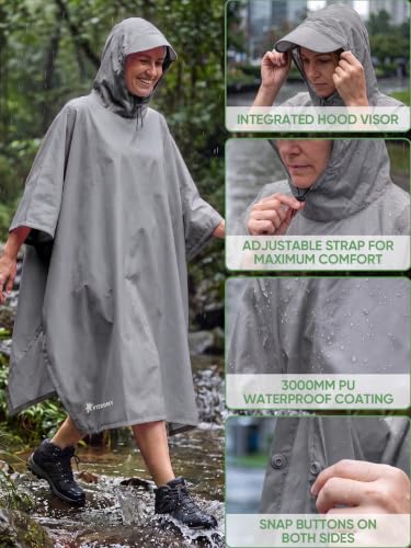 Hooded Rain Poncho for Adults (Grey-basic)
