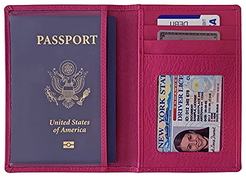 Personalized Monogrammed Bright Pink Leather RFID Passport Wallet (Bright Pink / Minimalist)