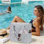Beach Bag Waterproof Sandproof Women Beach Tote Swim Pool Bag with Zipper Wet Pocket for Gym Grocery Travel Family (Light Black White)