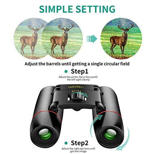 12X25 Small Pocket Binoculars Compact for Adults (12X25 / Black)