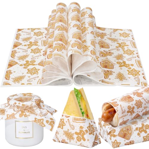 100 Pcs Christmas Wax Paper Sheets for Food Wrapping (Browm / Christmas Classic)