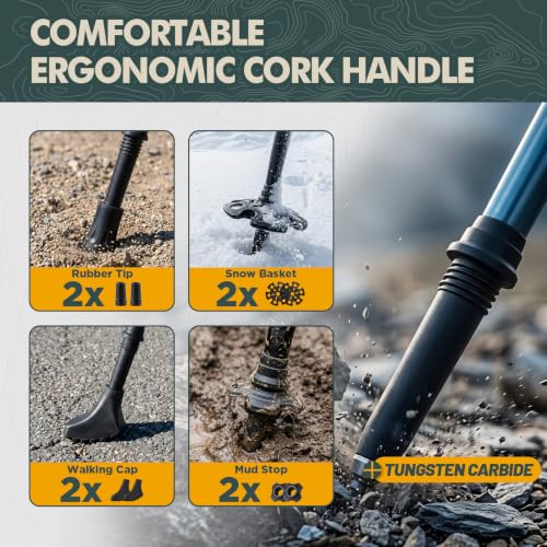 Folding Trekking Poles 7075 Aluminum Lightweight for Travel (Cork-Blue / 100-120 cm for Height:5'9" and smaller)